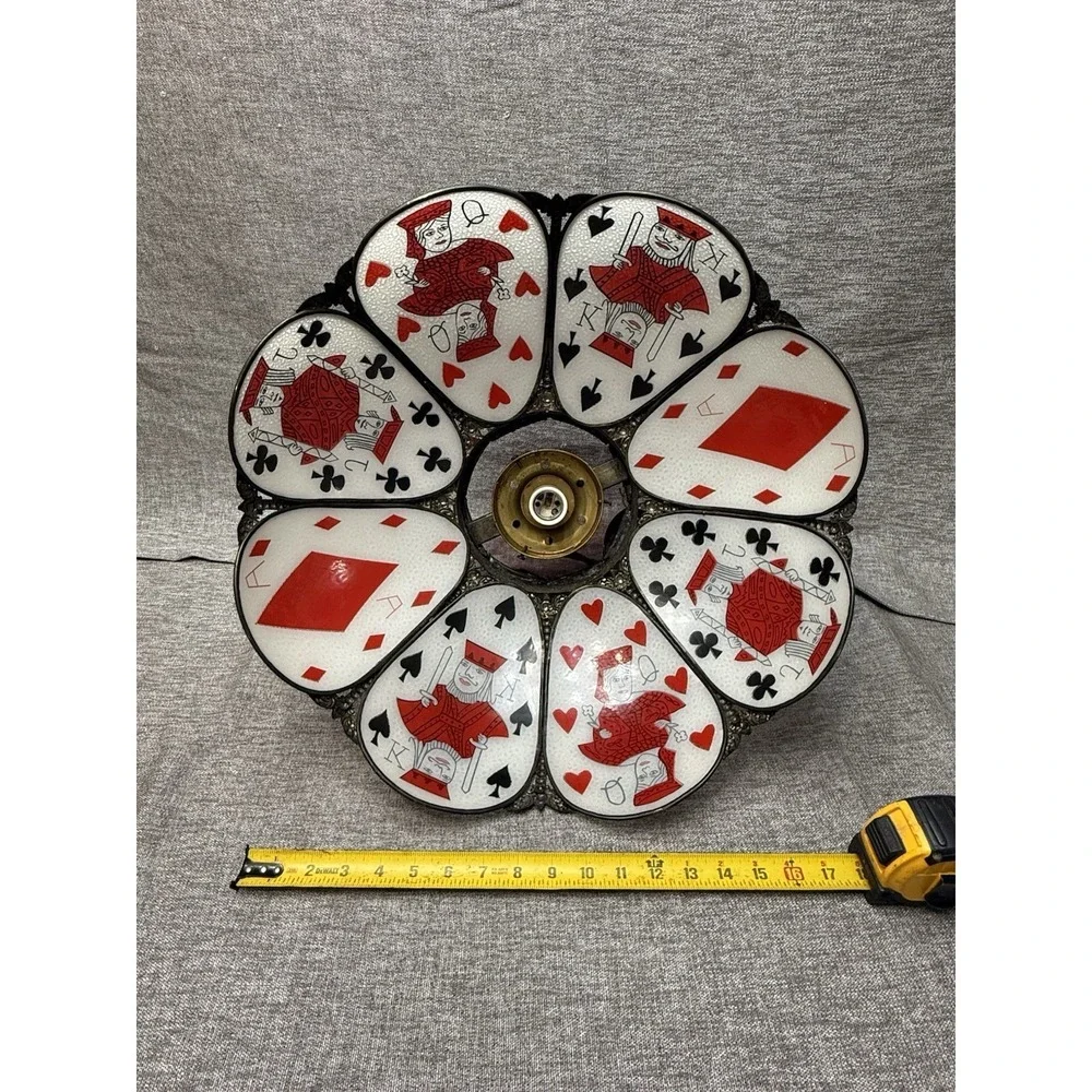 MCM Funky Poker Glass Ceiling Light Fixture Playing Cards Hanging Vintage Game